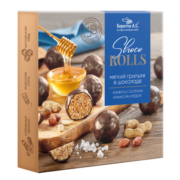 №2 Берестов Shoco Rolls конфеты с арахисом, солью и медом, 135г   в Арзамасе