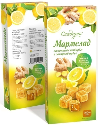 №2 Сладарт Мармелад Лимонный с имбирём в сахарной пудре, 200г    в Арзамасе